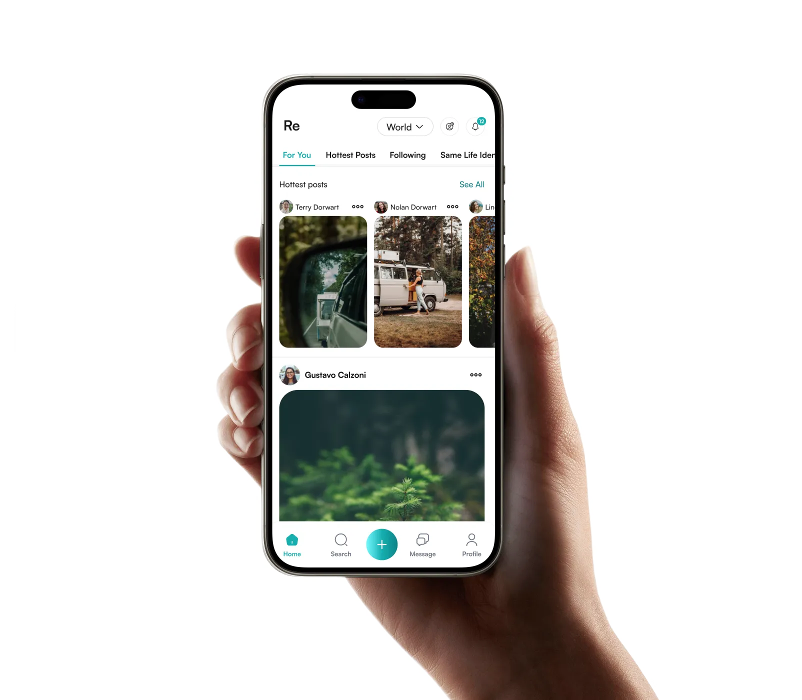 Re app preview held in a hand