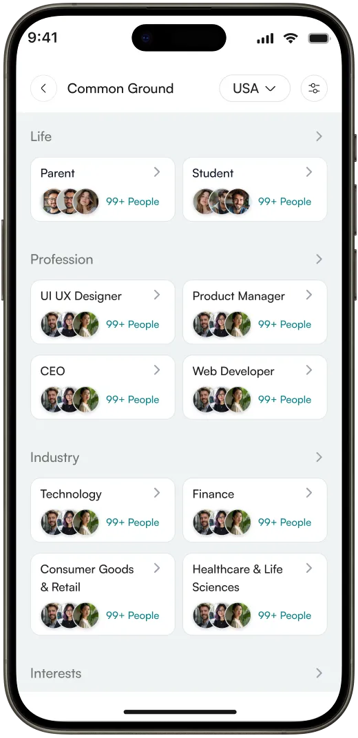 Discover people app preview inside a phone mockup