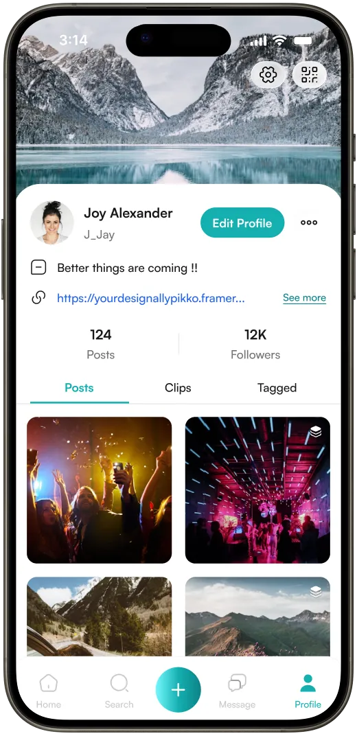 Private profile following app preview inside a phone mockup
